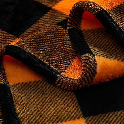 Halloween Blanket, Fleece Throw Blankets, Orange and Black Plaid