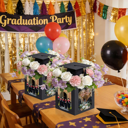 10 Pieces Picture Centerpieces for Table Graduation Box Table Centerpieces 6/7 Inch Photo Display Box for Congrats Grad Wedding Graduation Birthday Party Decoration (Black)
