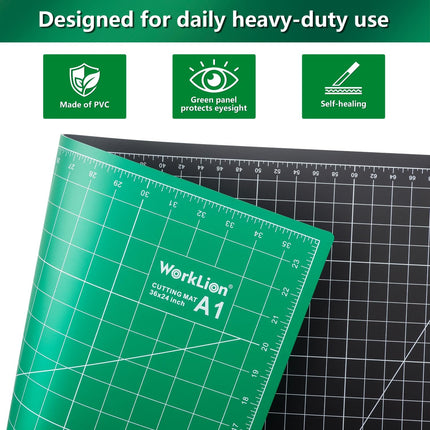 Self Healing Cutting Mat: 24 X 36 Inch Large Double Sided 5-Layer Gridded PVC Cut Mat for Sewing & Quilting & Scrapbooking & Arts and Crafts Projects (Green/Black)…