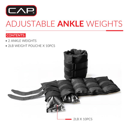 Barbell 20 Lb. Adjustable Ankle Weights, (10Lb X 2)