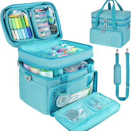 Double Layer Sewing Organizer Bag with Shoulder Strap, Blue