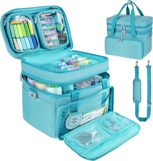 Double Layer Sewing Organizer Bag with Shoulder Strap, Blue