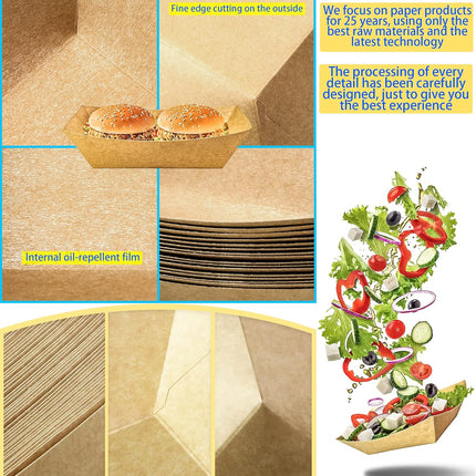 100 Pack 2Lb Paper Food Trays, Heavy-Duty Paper Food Boat Disposable Serving Basket Tray for French Fries Nachos Snack Hot Dog Taco BBQ Popcorn Party Picnic Wedding Party (Brown)