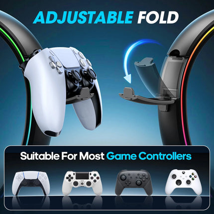 Headphone Stand, Controller Holder, RGB Gaming Headphone Stand with Cable Organizer for Desktop Organizers