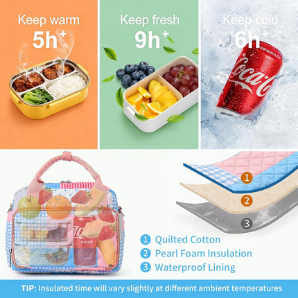 Quilted Lunch Bag Set and Floral Quilted Tote Bag(Pinkpatch)