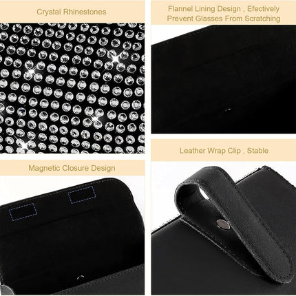 Bling Sunglasses Holder for Car Sun Visor, Rhinestone Auto Eyeglasses Mount Clip Organizer, Leather Sunvisor Sunglasses Storage Case, Universal Glasses Holder Clips for SUV, Sedan, Van (White)