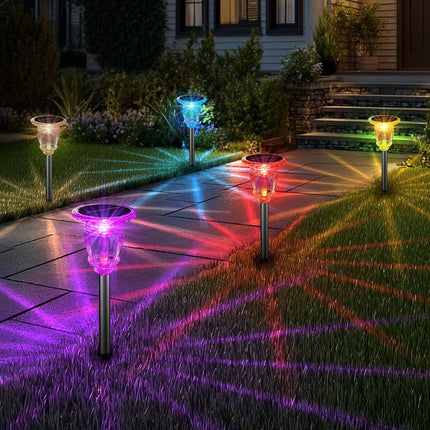 Solar Pathway Lights Outdoor 6 Pack, 10 Modes RGB Color Changing & White Solar Garden Lights, 17.32" IP65 Waterproof Glass Stainless Steel Landscape Lights for Yard Walkway Driveway Patio Lawn