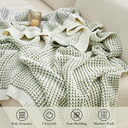 Chenille Knit Throw Blanket for Bed, Sage Green, 60"X80"
