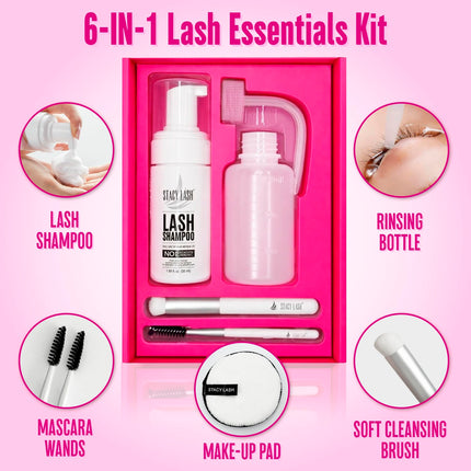 Lash Shampoo 50Ml Kit Korean Makeup Remover with Eye Lash Spoolies & Rinse Bottle & Cleansing Pad & Brush for Eyelash Extensions & Clusters & Natural Eyelashes