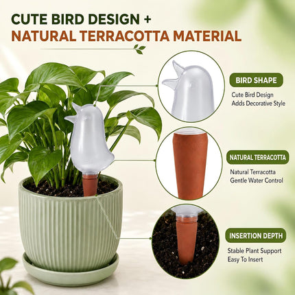 4 Pack Self Watering Spikes for Indoor Plants, Plant Watering Devices with Bird Shape, Automatic Irrigation Spikes for Potted Plants, Vacation Plant Waterer System (Transparent)