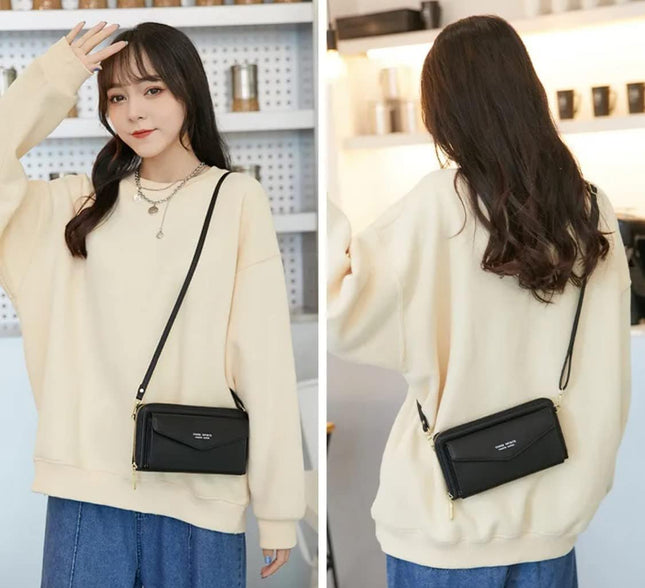 Faux Leather Crossbody Phone Bag for Women, RFID Blocking Touch Screen Wallet Shoulder Handbag with Clear Phone Window