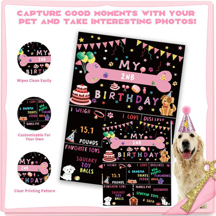 Dog Party Supplies Decorations - Cute Bandana, Let'S Pawty Banner, Cake Topper, Hat, Pink Bowtie, Tutu Skirt, Paw Balloon for Birthday Celebration