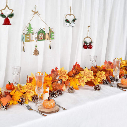 2 Pack Fall Garland Maple Leaf, 5.9Ft/Piece Hanging Vine Garland Artificial Autumn Foliage Garland Thanksgiving Decor for Home Wedding Fireplace Party Christmas (Yellow)
