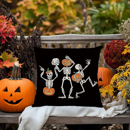 Halloween Pillow Covers 20 X 20 Inch Set of 2 Skeleton Skull Pumpkin Couch Throw Pillow Covers Decorative Pillow Case Cushion Case for Chair Sofa Bedroom Living Room Halloween Home Decor Black
