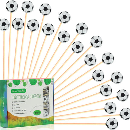 100Pcs Soccer Cocktail Picks 5" Soccer Decor Toothpicks Sticks Skewers for Appetizer Charcuterie Accessories, World Cup 2026 Champions League Sports Catered Event Birthday Themed Party Decorations