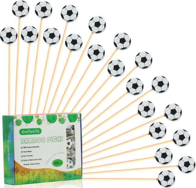 100Pcs Soccer Cocktail Picks 5" Soccer Decor Toothpicks Sticks Skewers for Appetizer Charcuterie Accessories, World Cup 2026 Champions League Sports Catered Event Birthday Themed Party Decorations