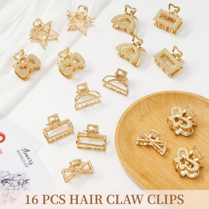 Mini Hair Clips for Women 16PCS 0.98" Gold Metal Small Claw Clips Women Non Slip Bangs Pins for Thick/Thin Hair(16Pcs-Style 10(NEW))