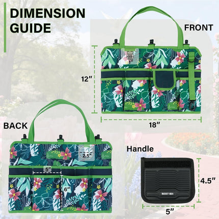 Bucket Tool Organizer 5 Gallon 18-Pocket Gardening Tool Bag with Hangable Handle | Garden Caddy & Bucket Accessory, Green