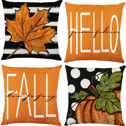 4Pcs Fall Pillow Covers 18 X 18 Inch Autumn Pumpkin Maple Leaves Harvest Throw Pillow Covers Cushion Cases for Thanksgiving Couch Sofa Outdoor Indoor Home House Decor