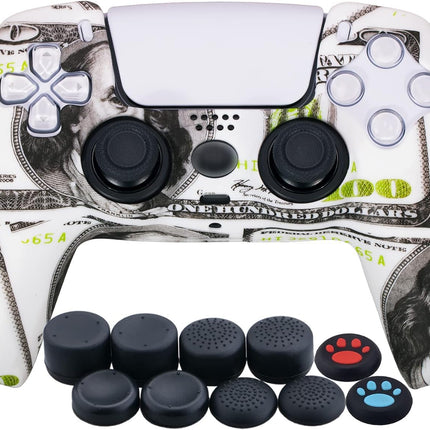 Water Transfer Printing Silicone Thickened Cover Skin Case for PS5 Controller X 1(US Dollars) with Thumb Grips X 10