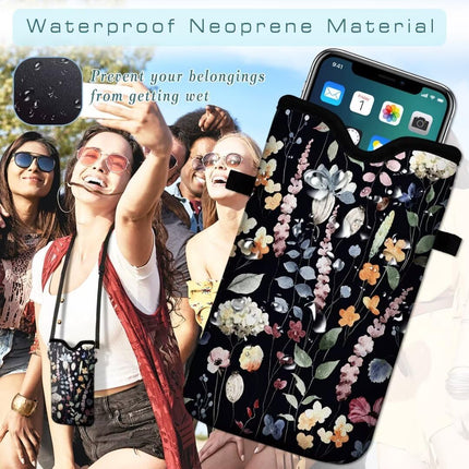 Cell Phone Sleeves Bag Case Crossbody Neoprene Holder Lanyard Phone Pouch for Women Men 7.5 X 4.5 Inches - Flowers