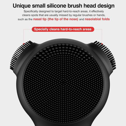 Electric Face Scrubber Exfoliator, Rechargeable Silicone Facial Cleansing Brush with Heat Massage Tip, Vibrating Face Scrubber for Deep Cleaning, Waterproof Face Brush for Men and Women (Deep Black)