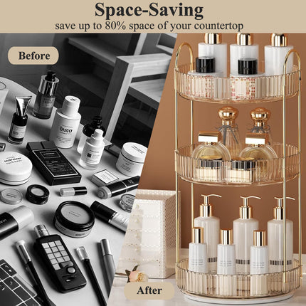 Makeup Organizer for Vanity, 3 Tier 360° Rotating Make up Storage Perfume Organizers for Bathroom Counter, Clear Cosmetic Dresser Lipstick Spinning Holder