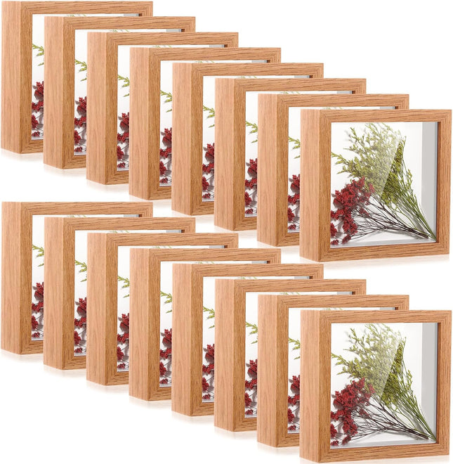 16 Pack 5 X 5 Inch Shadow Box Frames Display Cases Bulk, Light Wood