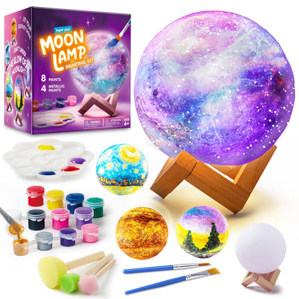 DIY 3D Moon Lamp Painting Kit, Paint Your Own Moon Light Arts and Crafts Kit for Kids 6 8 10 12,Valentine Easter Birthday Gifts for Boys Girls