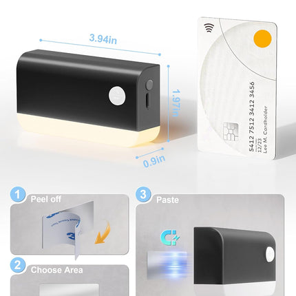 Motion Sensor Rechargeable Night Lights, 3 Modes 3CCT 3Pack,Black