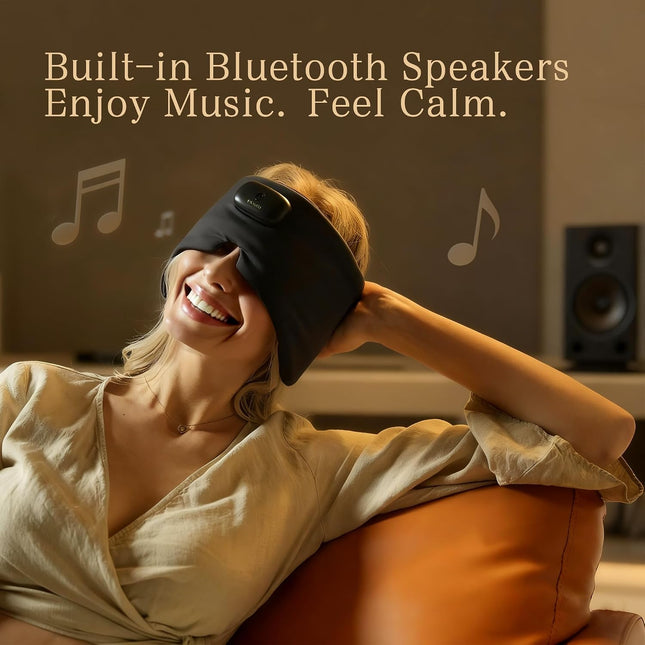 Bluetooth Sleep Eye Mask with Heat – Washable Matte Stretch Fabric, 3 Heat Levels & 15/30/45 Min Timer, Ultra-Thin Speakers, Bluetooth Headphones, Relaxation Gift for Men & Women