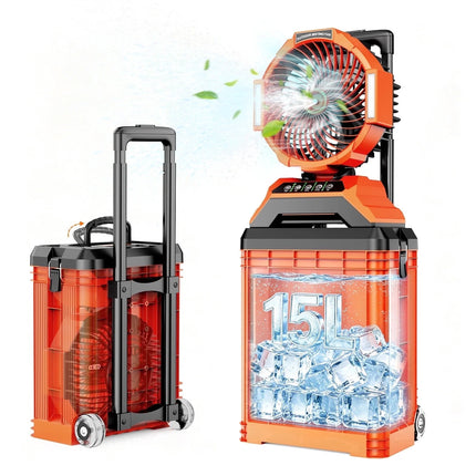 Portable Misting Fan with 15L Bucket, 30000Mah Spray Fan with Night Light, 9.5-Inch Camping Fan with Remote Control, 4 Wind Speed & 4 Spray Mister, for Patio,Fishing,Yard,Beach,Golf