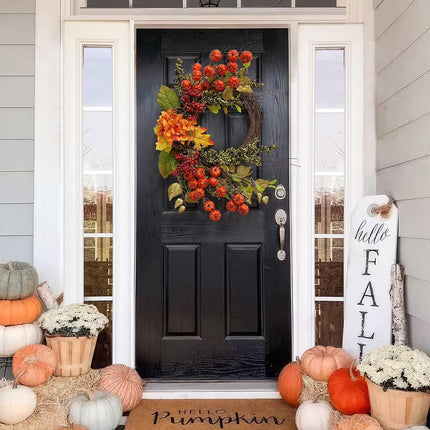 24" Length Fall Wreath Fall Decoration Autumn Decor Door Wreath with Mini Pumpkins for Autumn Harvest Halloween Thanksgiving