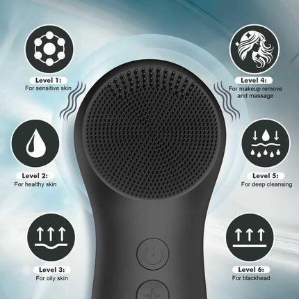 Silicone Face Scrubber, Electric Facial Cleansing Brush with 6 Speeds Vibration Technology, Rechargeable & Waterproof Exfoliating Scrub Brush for Cleansing and Massaging, Men Women