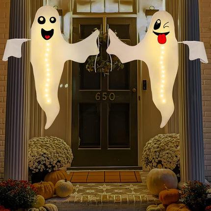 2PCS  Halloween Ghost Lighted Hanging Decoration Outdoor Decor - Hallowmas Tree Hugger Friendly Spooky Party Supplies (Batteries Not Included)