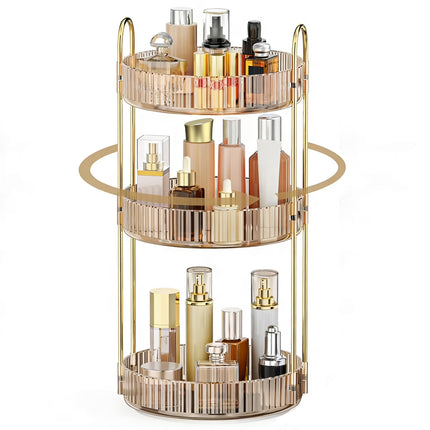 Makeup Organizer for Vanity, 3 Tier 360° Rotating Make up Storage Perfume Organizers for Bathroom Counter, Clear Cosmetic Dresser Lipstick Spinning Holder