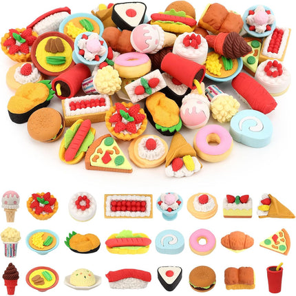 24 Pcs Mini Food Erasers, 3D Fruit Cake Dessert Pencil Erasers, Take Apart Puzzle Eraser Bulk for Classroom Prizes, Gifts Supplies, Back to School Party Party Favors