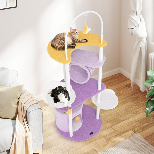 62 Inches Large Cat Tower with Metal Frame and Jumping Platforms