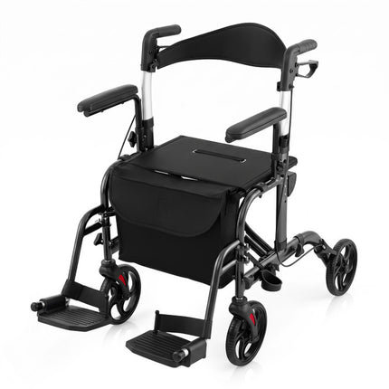 2-In-1 Folding Rollator Walker with Adjustable Handles and Reversible Backrest