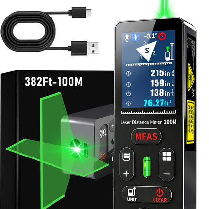 ZC-L387 Laser Distance Measuring Tool,328Ft Dual Green Laser Measure