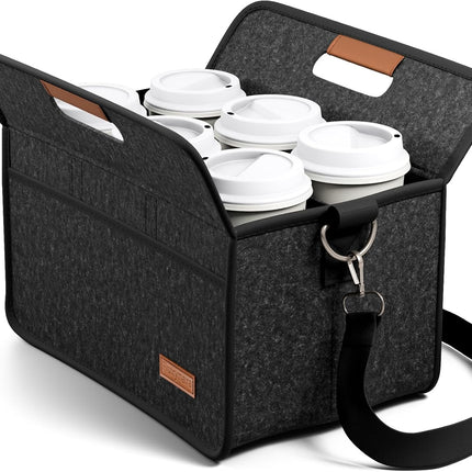 6-Cup Felt Drink Carrier Bag with Handle & Shoulder Strap