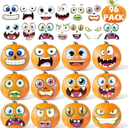 96 Pack Halloween Pumpkin Decorating Craft Stickers Mini Make 96 Small Pumpkin Face Sticker Monster Stickers for Halloween Kids Toddlers Treats Party Favors Supplies 48 Sheets