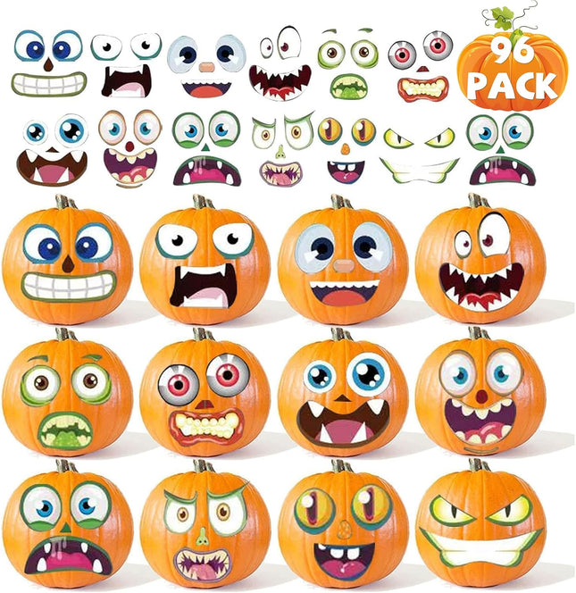 96 Pack Halloween Pumpkin Decorating Craft Stickers Mini Make 96 Small Pumpkin Face Sticker Monster Stickers for Halloween Kids Toddlers Treats Party Favors Supplies 48 Sheets