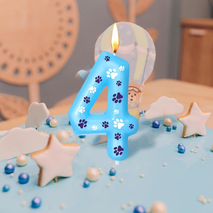 Blue Dog Paw Birthday Number Candles