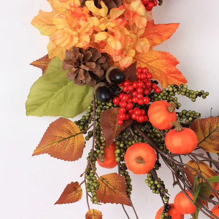24" Length Fall Wreath Fall Decoration Autumn Decor Door Wreath with Mini Pumpkins for Autumn Harvest Halloween Thanksgiving