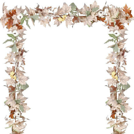 2 Pack Fall Garland Maple Leaf, 5.9Ft/Piece Hanging Vine Garlands Artificial Autumn Foliage Garland Thanksgiving Decor for Home Wedding Fireplace Party Christmas (White&Green)