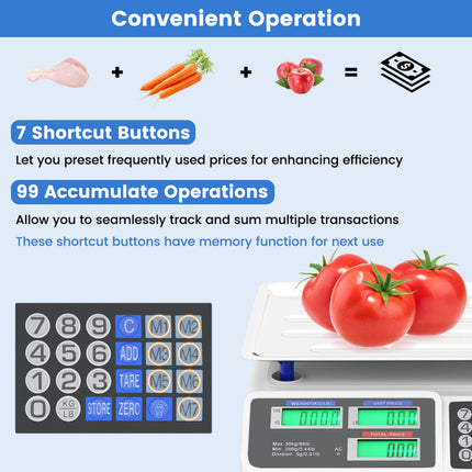 66Lb Price Computing Scale Commercial Food Scale with Dual LCD Displays