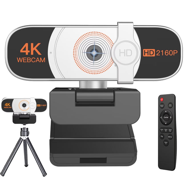 4K Webcam, Auto-Zoom,With Remote Control,Privacy Cover, White Balance, Webcam with Microphone, Plug & Play, 4K Web Camera for Pc/Laptop/Desktop, Video Calling,Conferencing