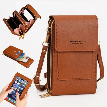 Cell Phone Bag, PU Leather Crossbody Cellphone Purse for Women, Touch Screen Cell Phone Pouch Holder Shoulder Bag RFID Blocking Wallet Handbag with Shoulder Strap
