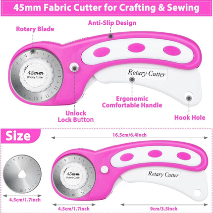 Rotary Cutter and Mat Set,  Self Healing Sewing Mats Shirt Cutter 45Mm Fabric Cutter Wheel with 2 Blades Rotary Cutting Mat for Crafts Fabric Quilting Hobby (9" X 12" (A4)